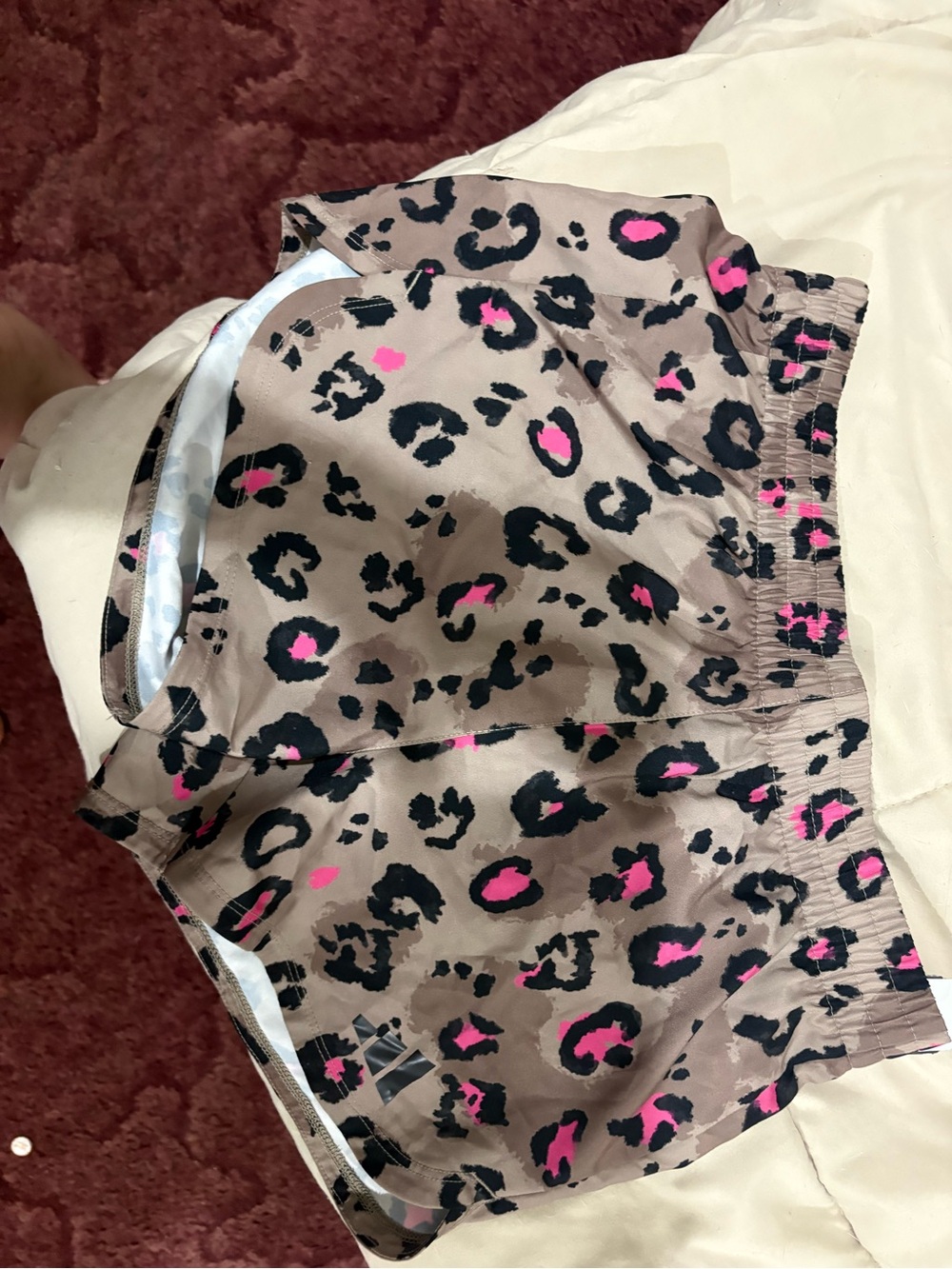 Under Armour Leopard Print Athletic Shorts with Pink Accents